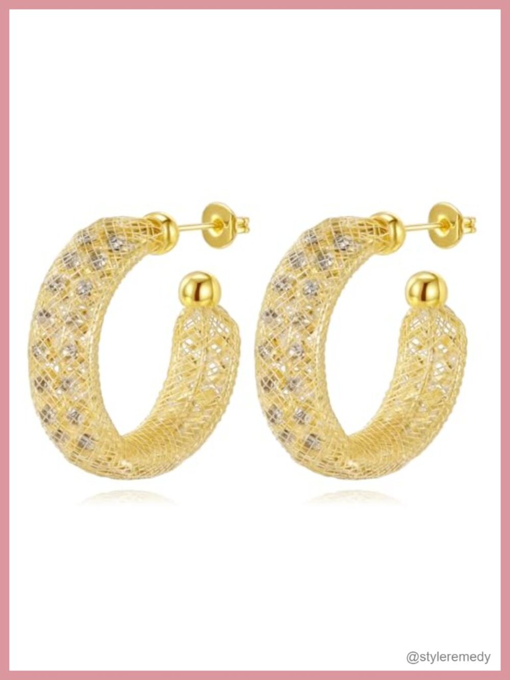 14K Gold Plated C Shape Hoop Earrings Moissanite 29mm Chunky Open Hoop
